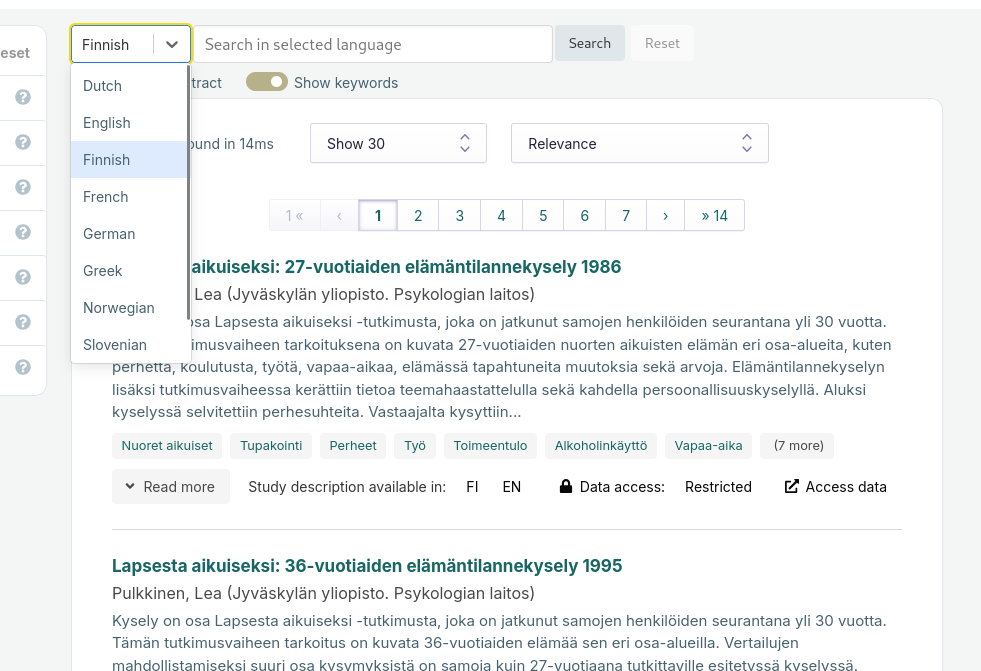 Metadata language selection